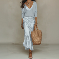 ANTONELLA – Abito Midi Satinato con Maglione Incluso!!