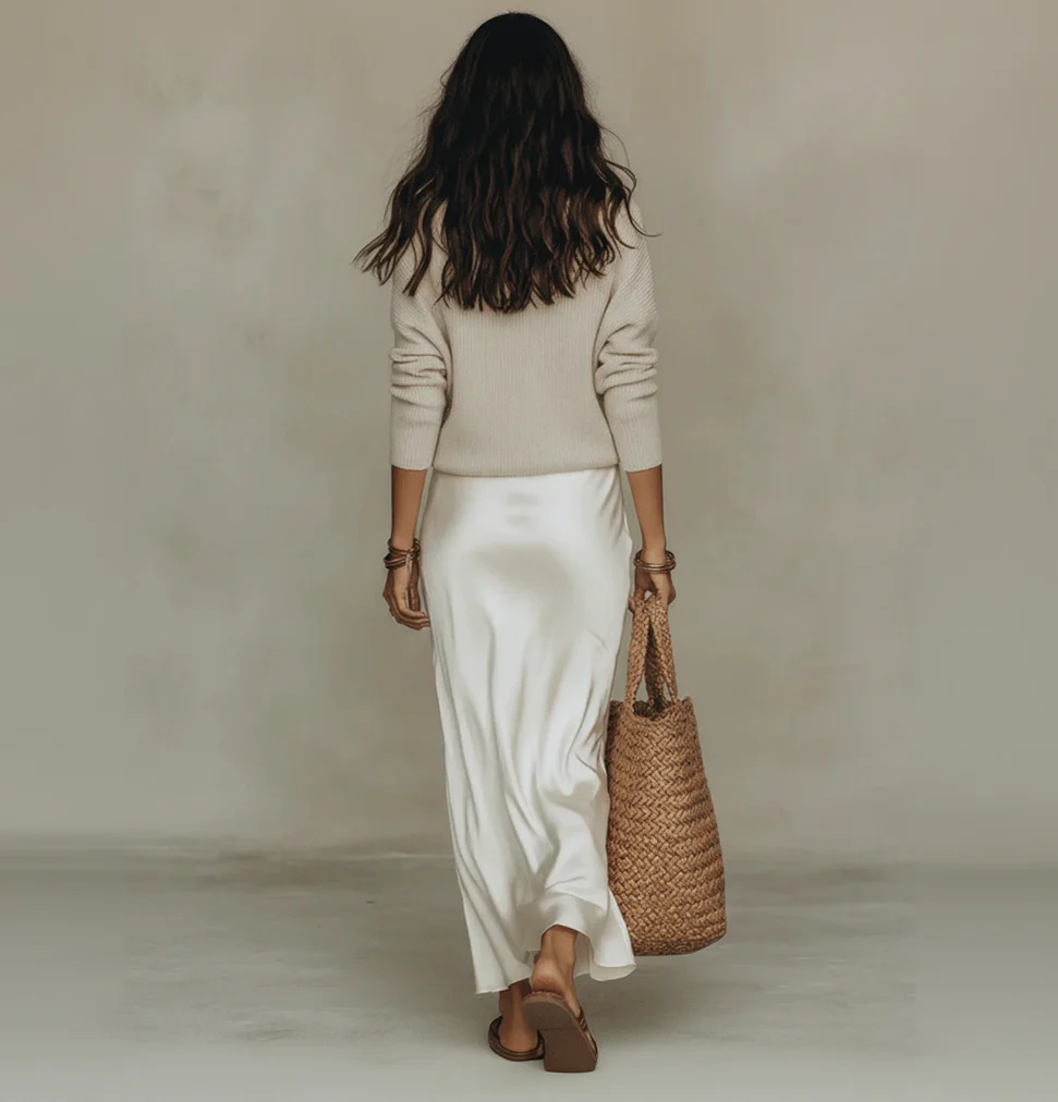 ANTONELLA – Abito Midi Satinato con Maglione Incluso!!