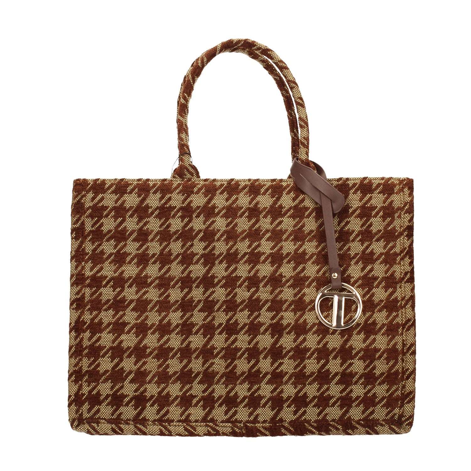 Borsa pied-de-poule beige e marrone