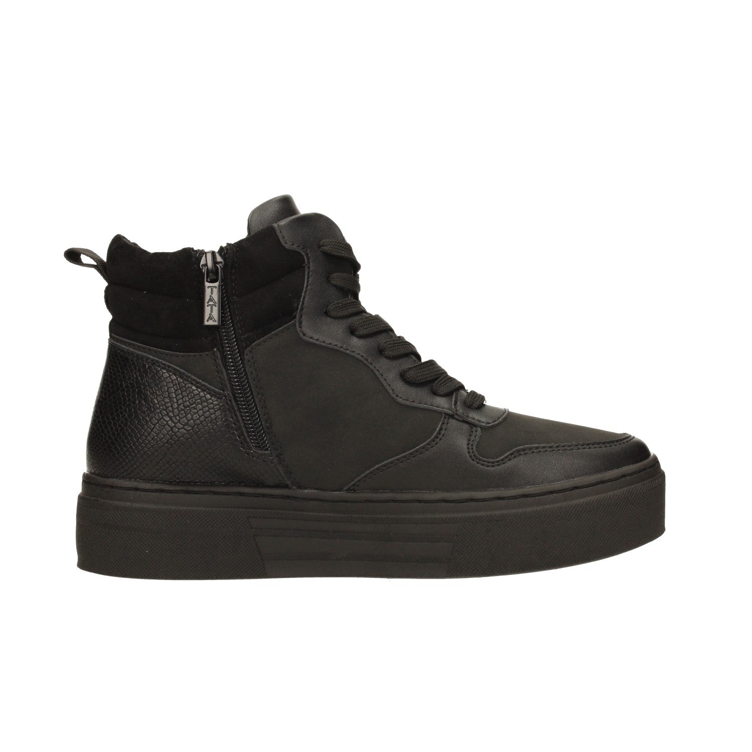 Sneakers total black con suola alta 3.5cm