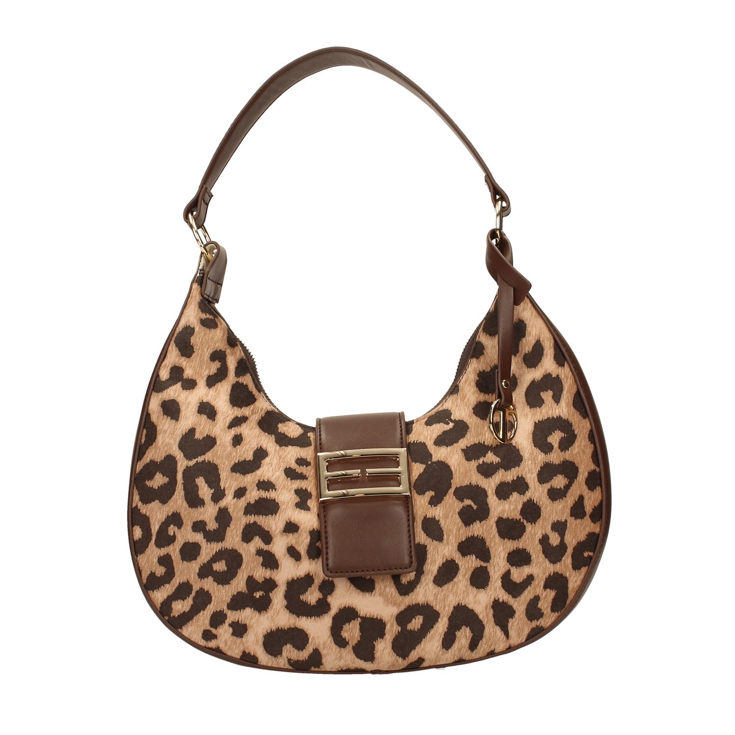 Borsa hobo leopardata con inserti marroni