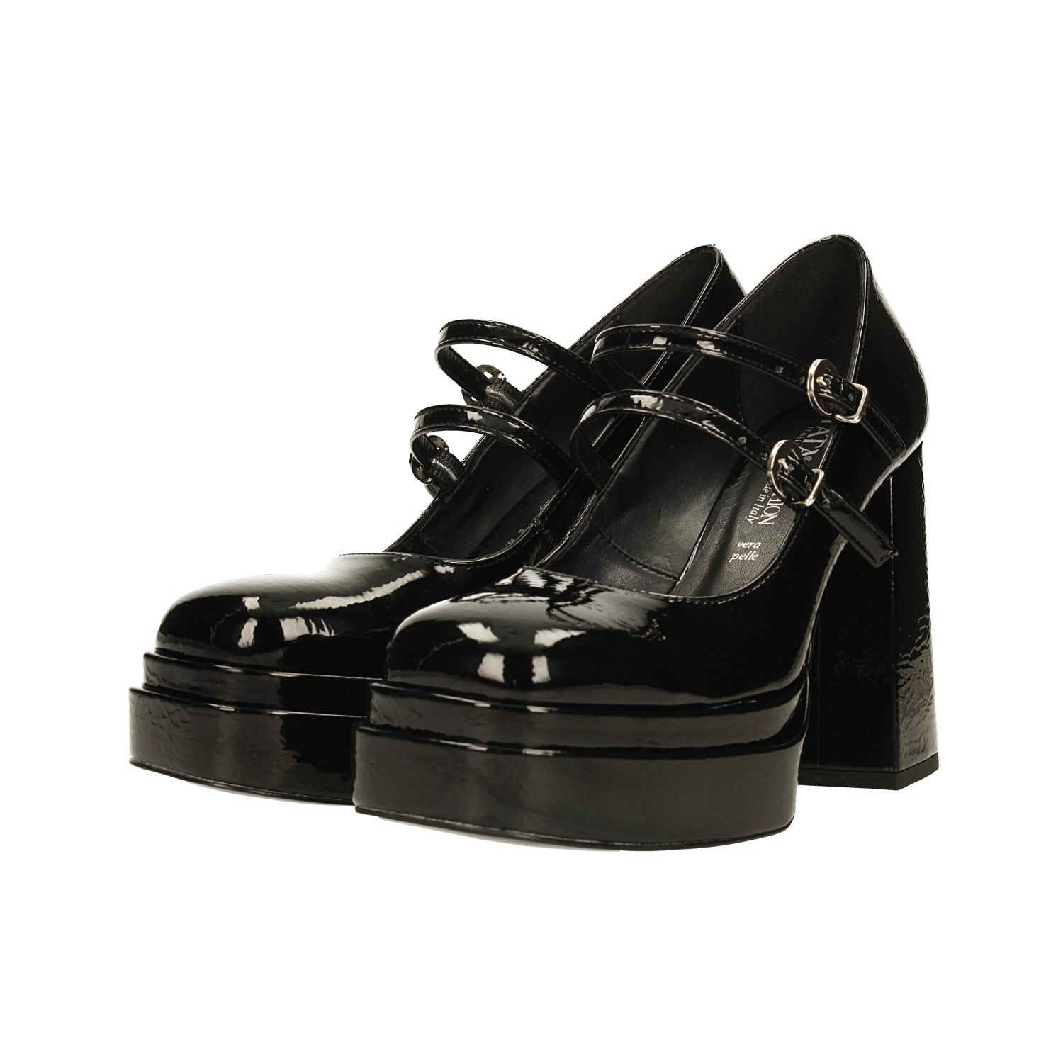 Décolleté in vernice. Made in Italy. con doppio cinturino. Tacco alto 11cm