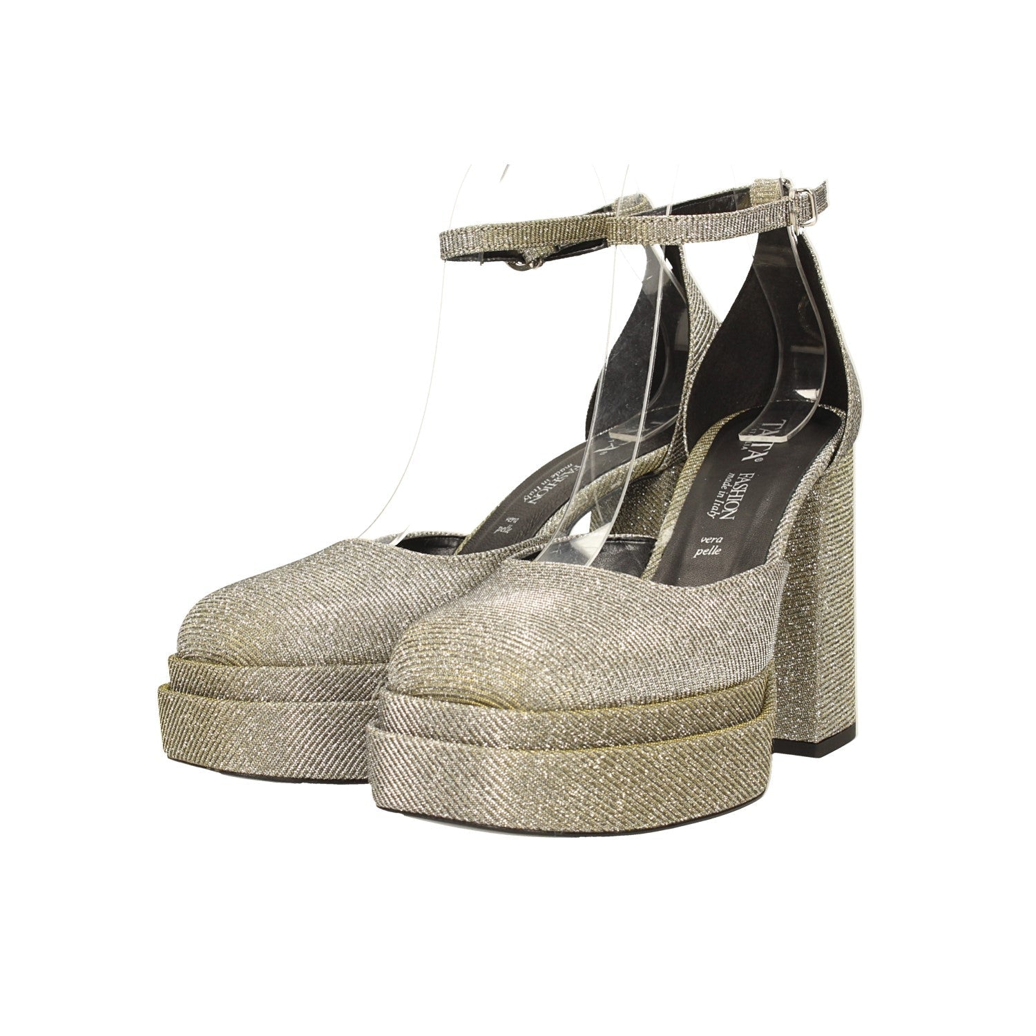 Décolleté glitterate con doppio plateau. Made in Italy. Tacco alto 11cm