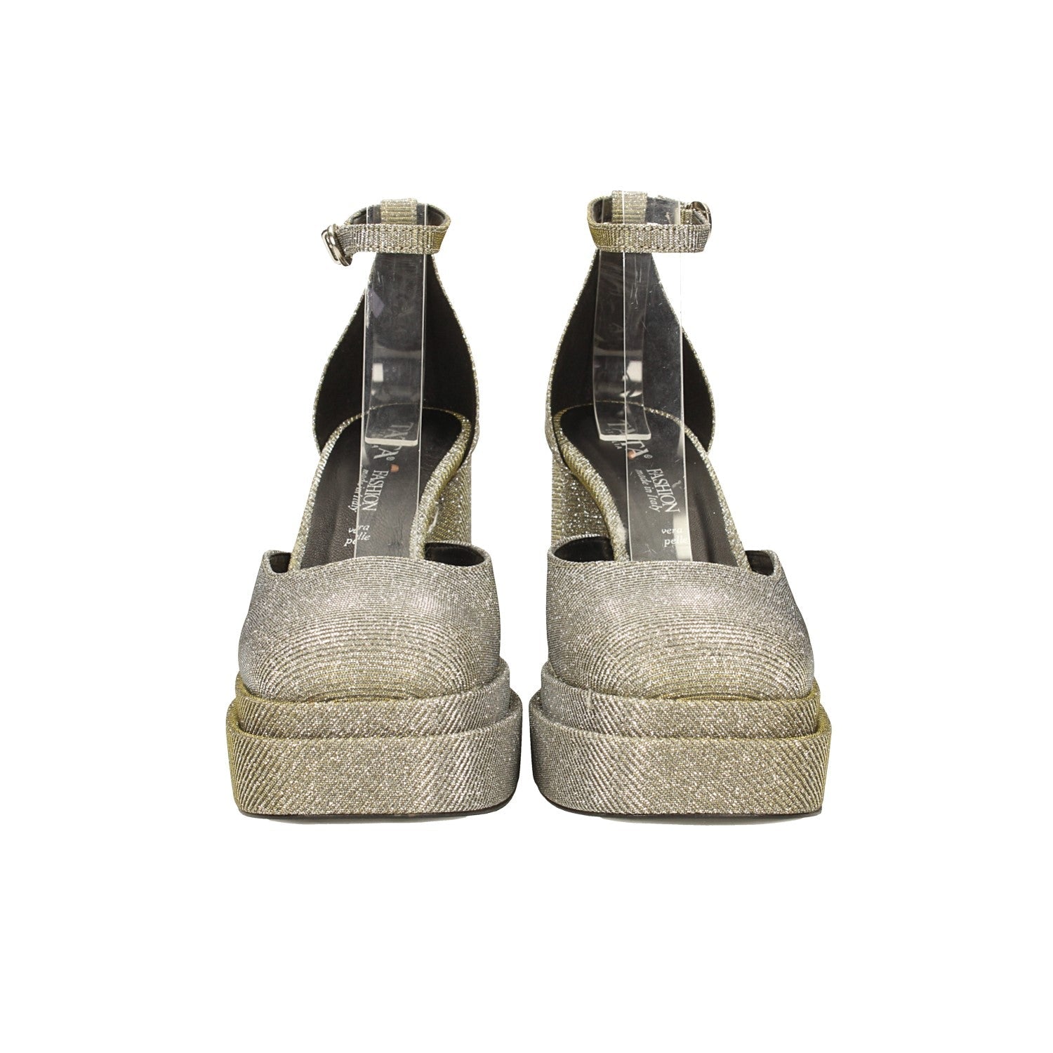 Décolleté glitterate con doppio plateau. Made in Italy. Tacco alto 11cm