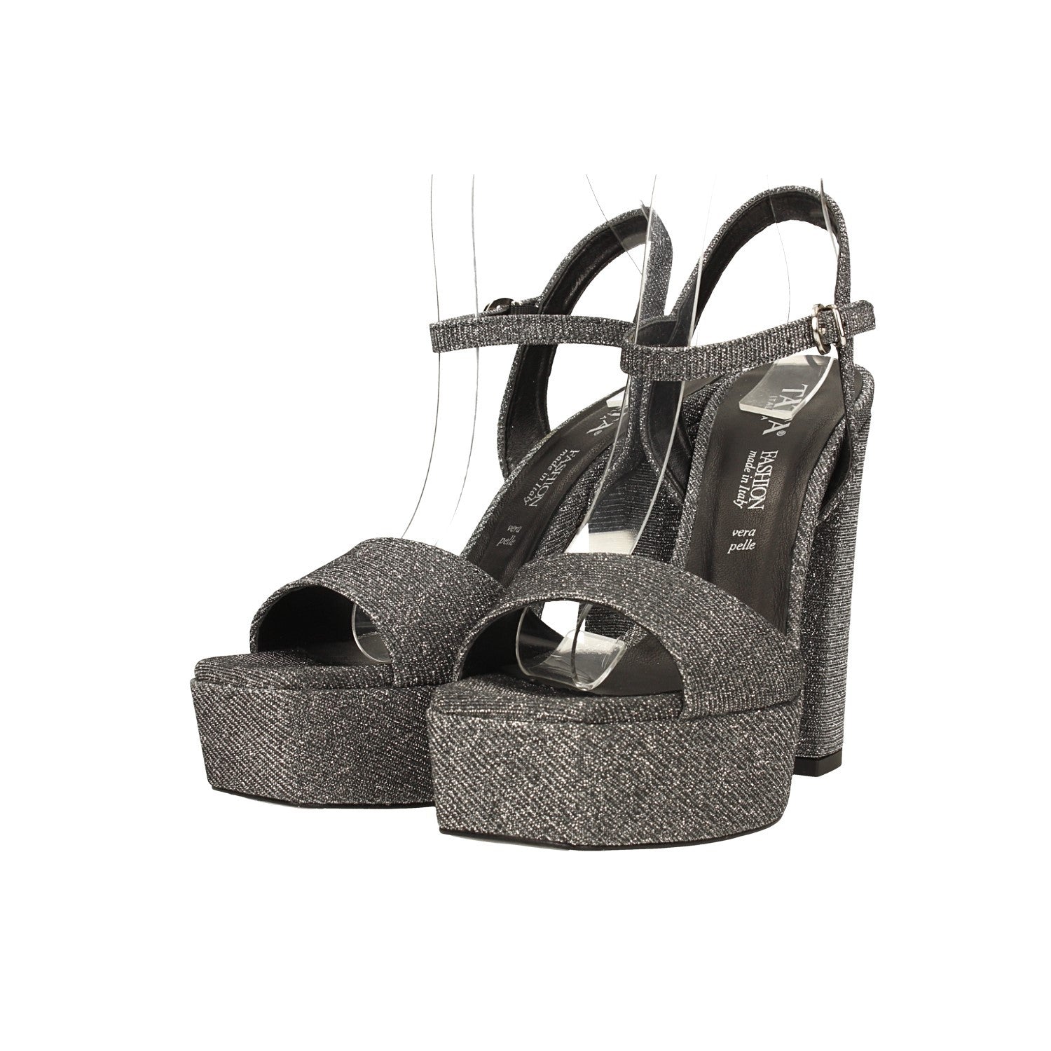 Sandali con plateau glitterati. Made in Italy. Tacco alto 13cm