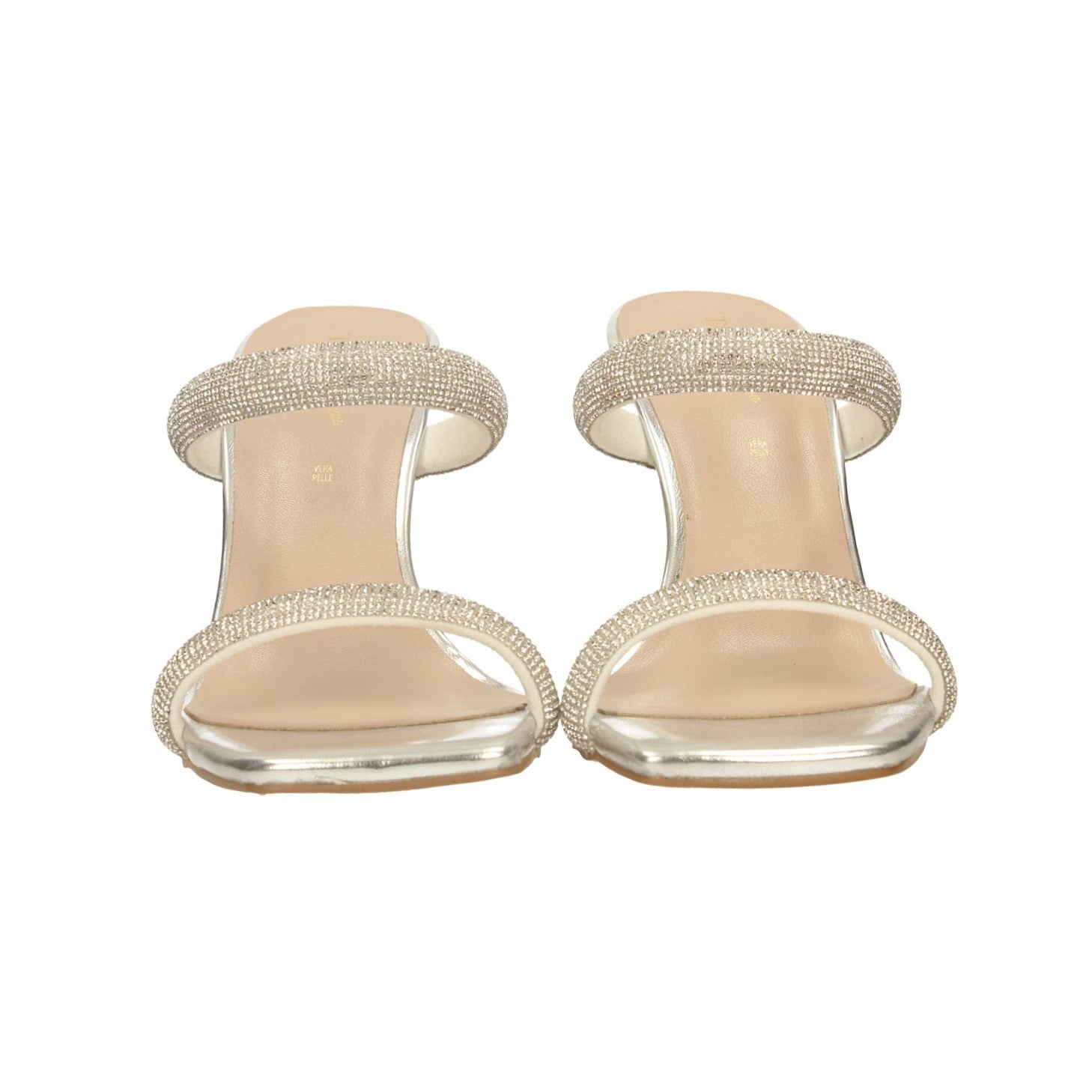 Mules con fasce tempestate di strass. Tacco alto 9cm