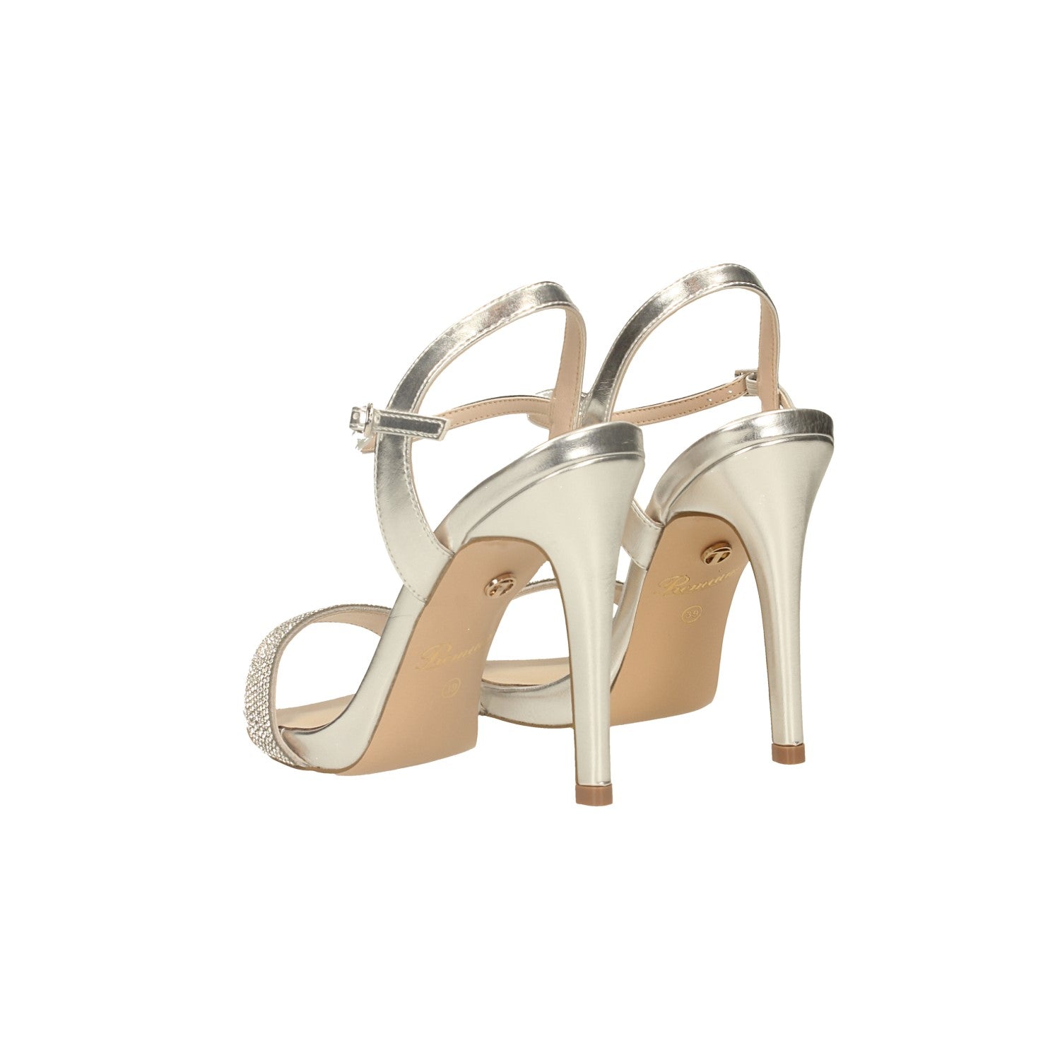 Sandali con fascia ricoperta di strass. Tacco alto 11cm