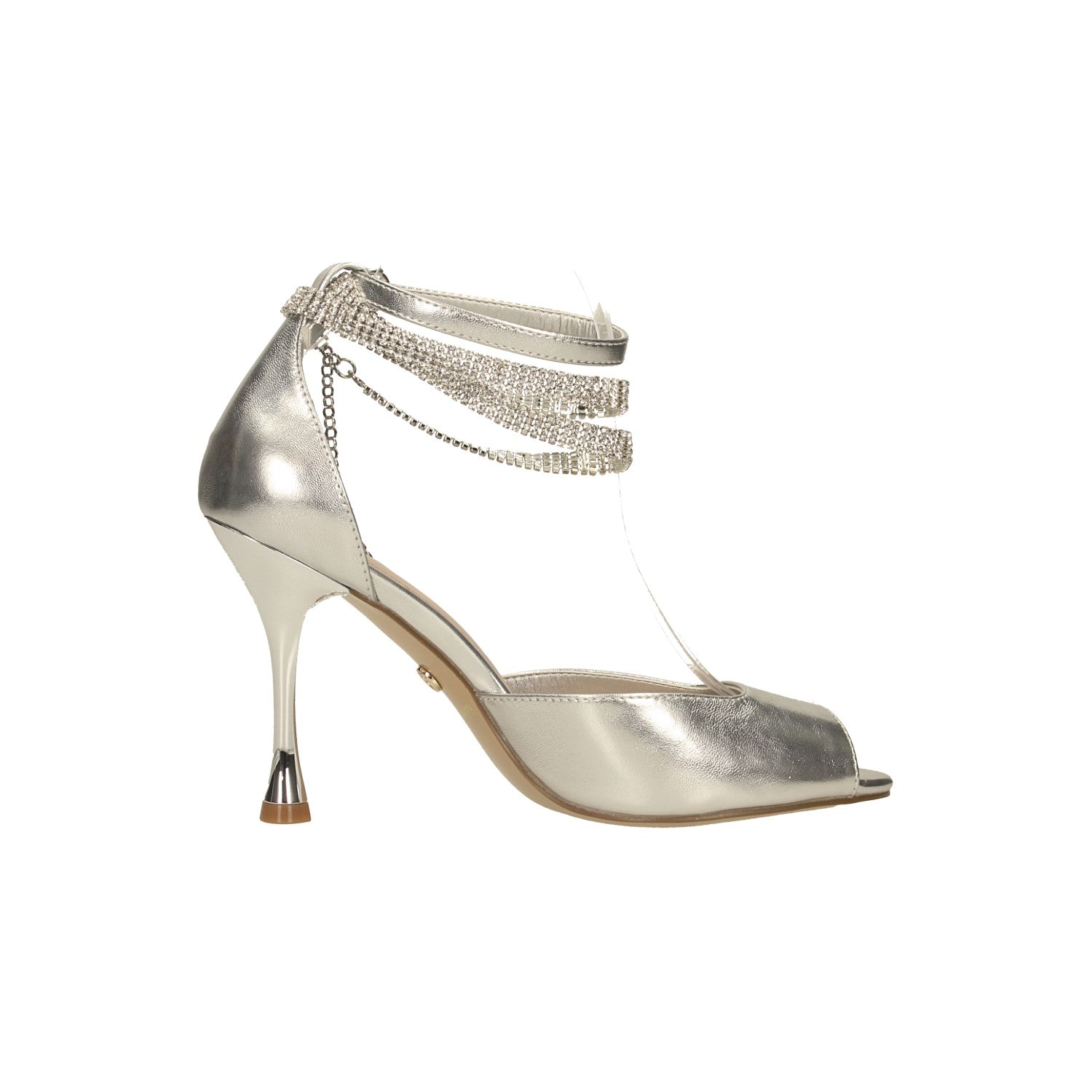 Sandali spuntati con cinturini con strass. Tacco alto 10cm