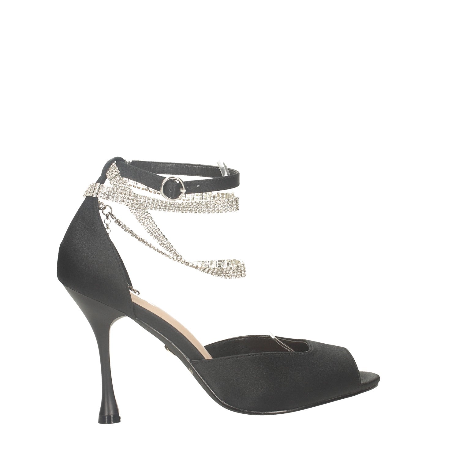 Sandali spuntati con cinturini con strass. Tacco alto 10cm