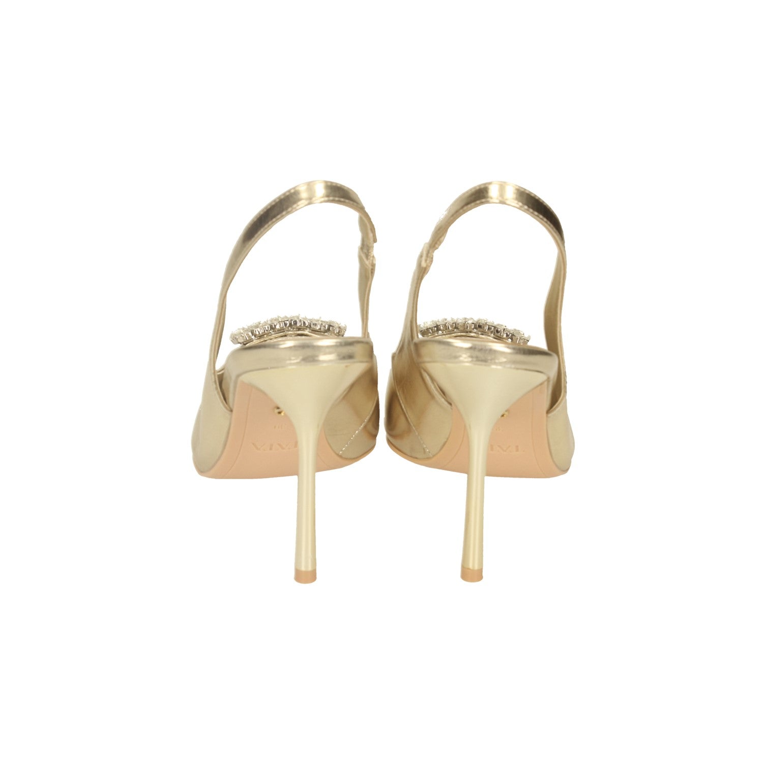 Décolleté slingback con gioiello. Tacco alto 9.5cm