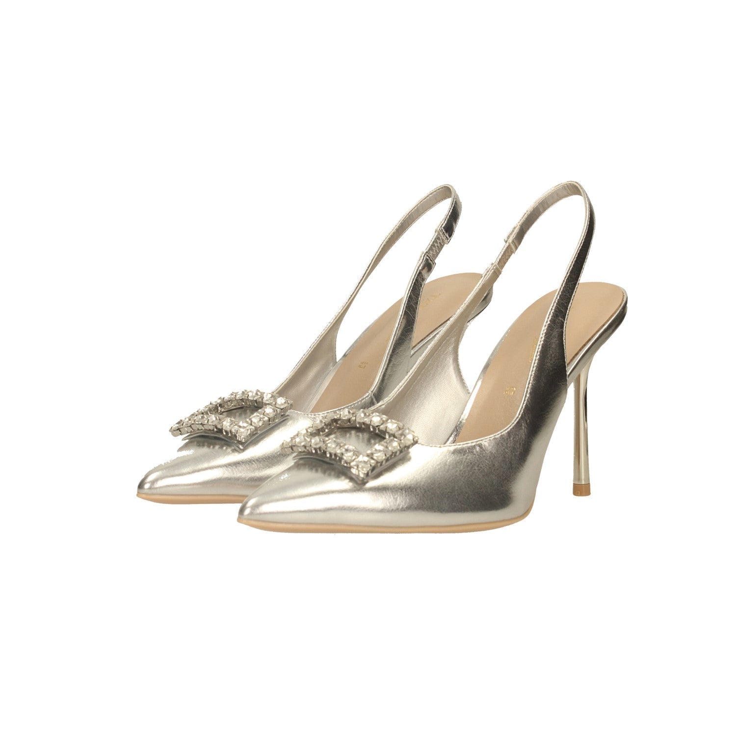 Décolleté slingback con gioiello. Tacco alto 9.5cm