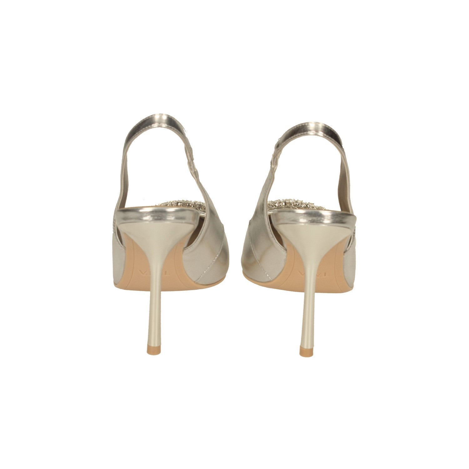 Décolleté slingback con gioiello. Tacco alto 9.5cm