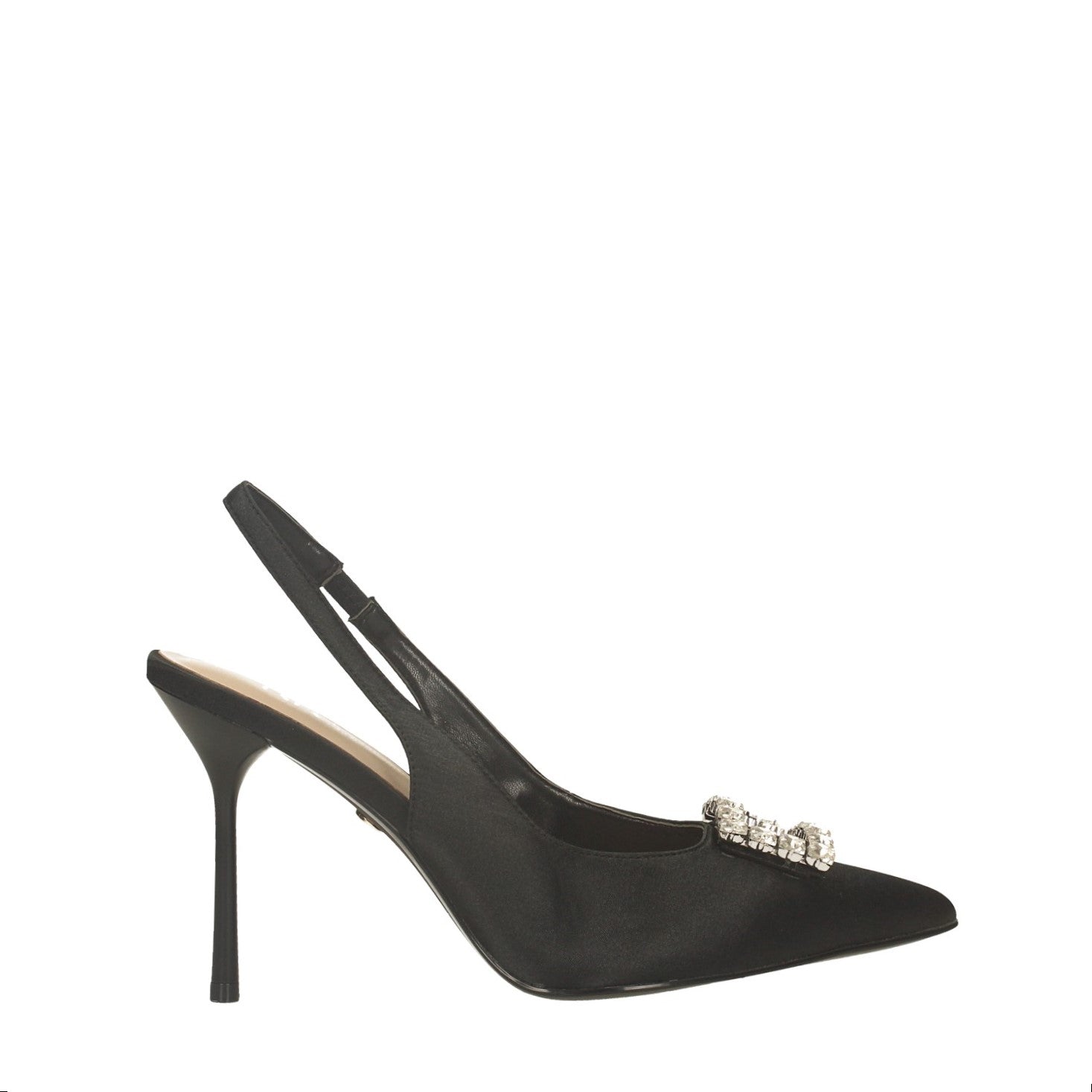 Décolleté slingback con gioiello. Tacco alto 9.5cm