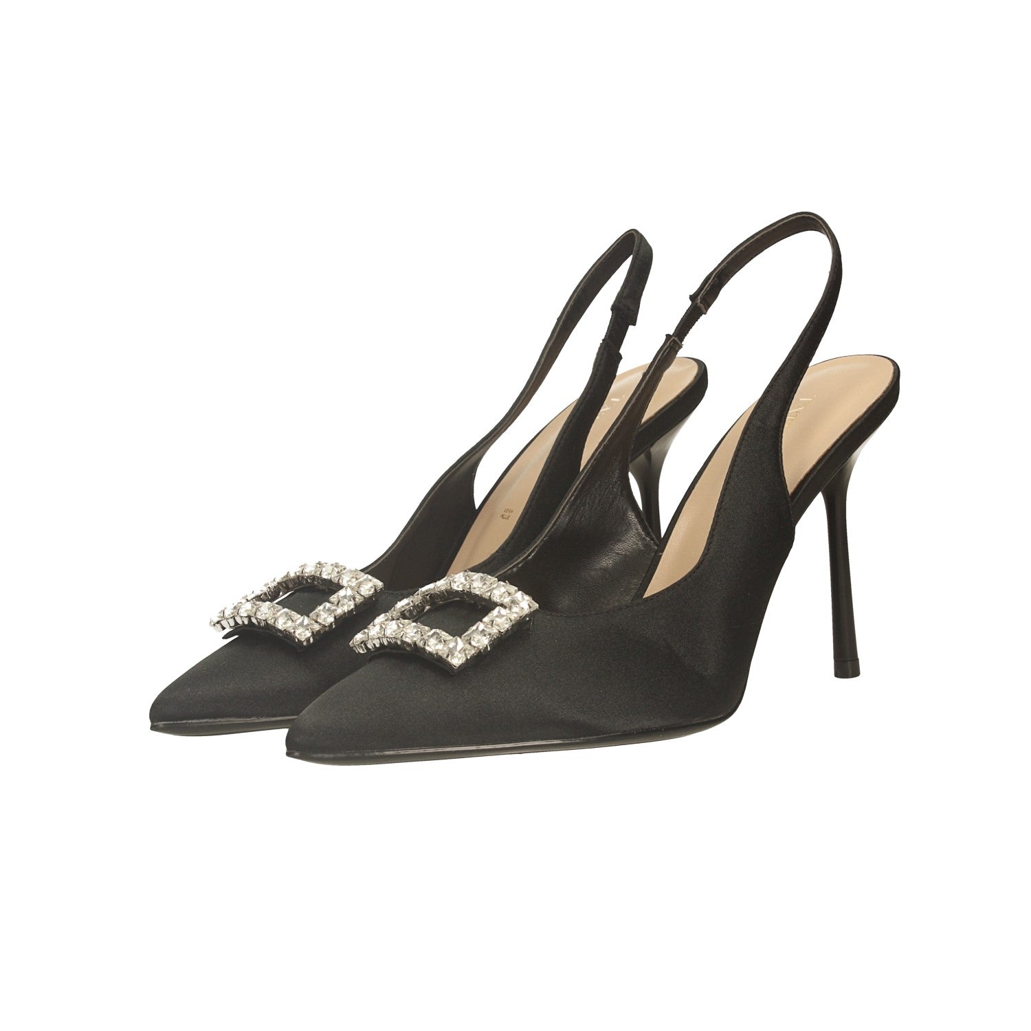 Décolleté slingback con gioiello. Tacco alto 9.5cm
