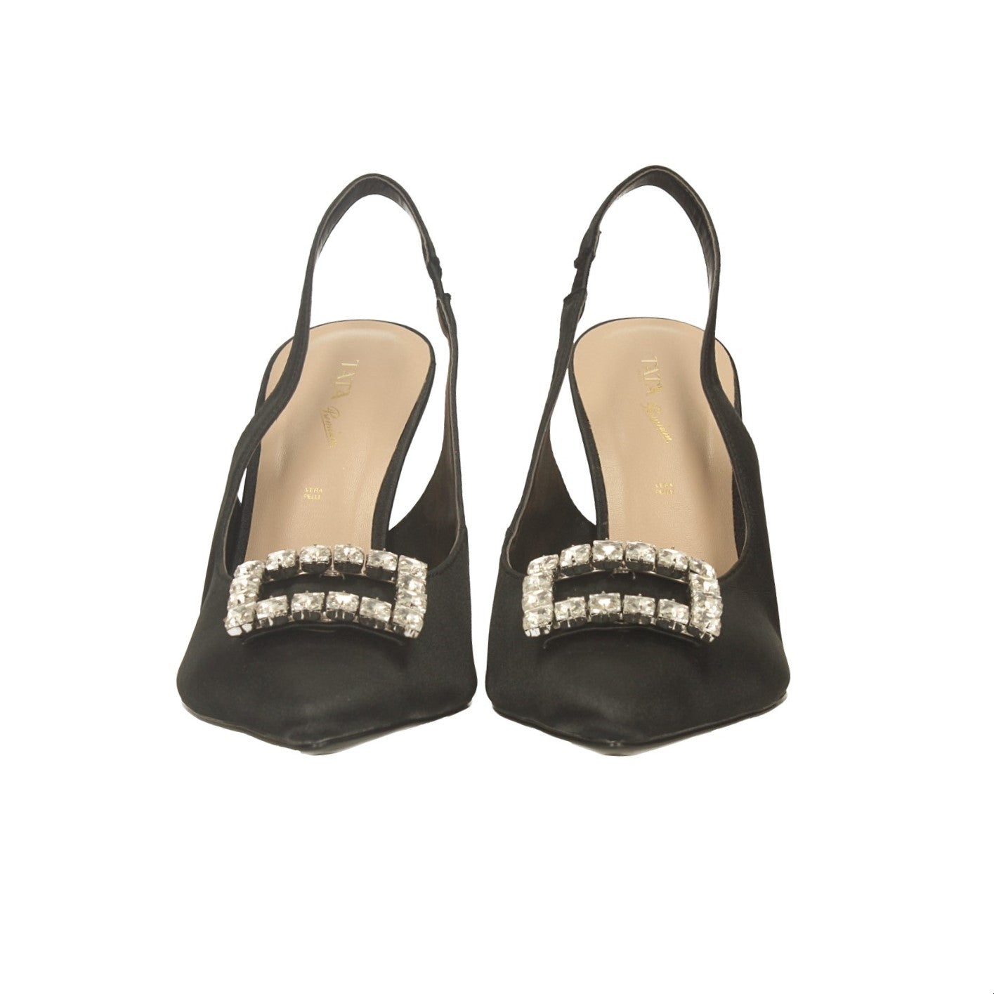 Décolleté slingback con gioiello. Tacco alto 9.5cm