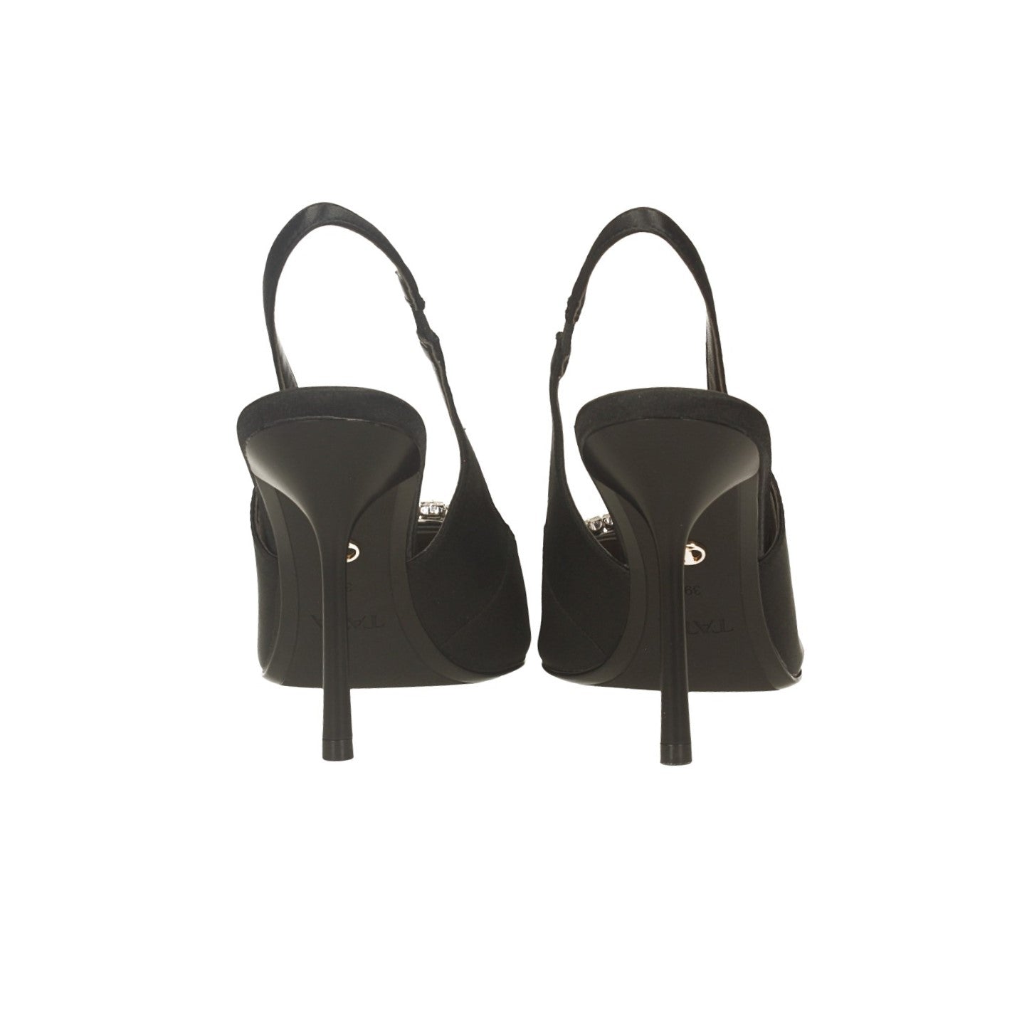 Décolleté slingback con gioiello. Tacco alto 9.5cm