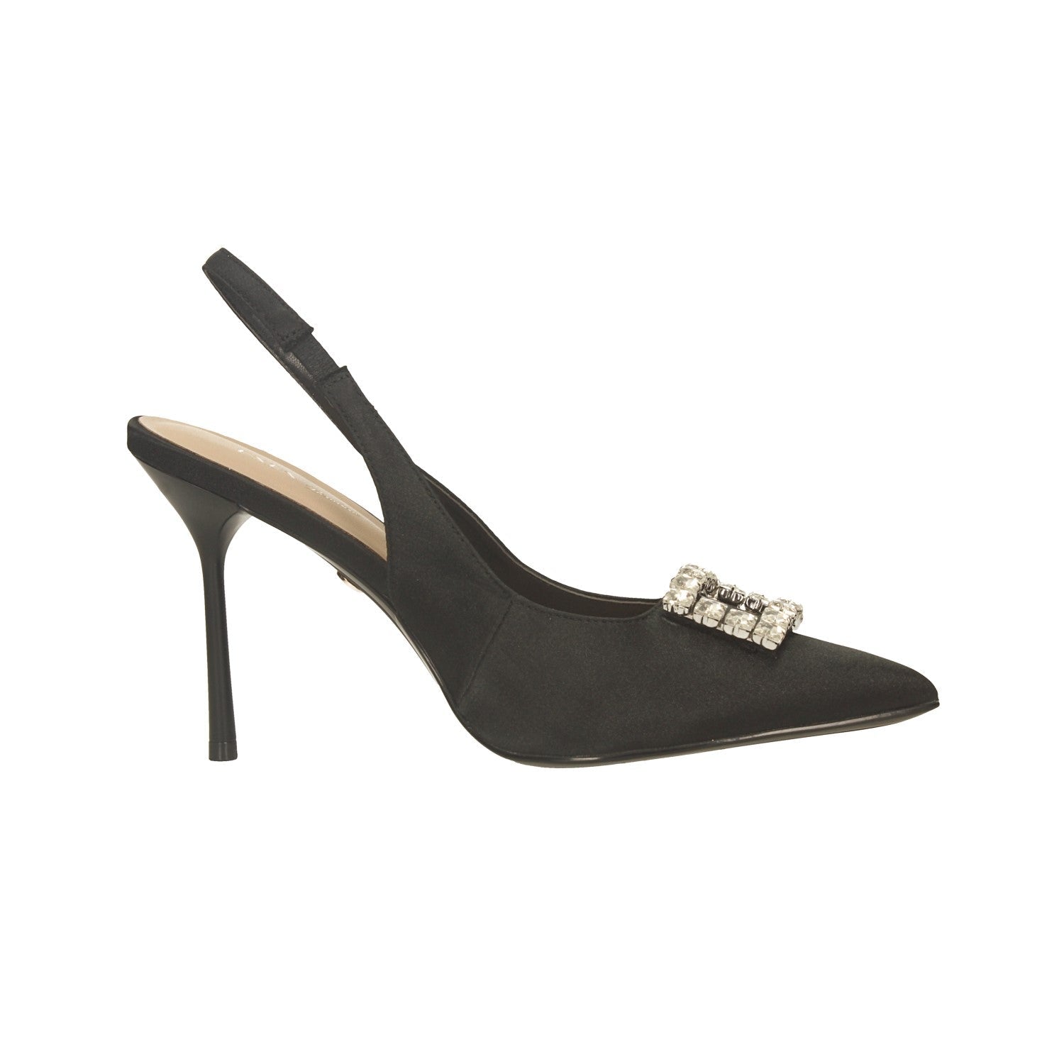 Décolleté slingback con gioiello. Tacco alto 9.5cm