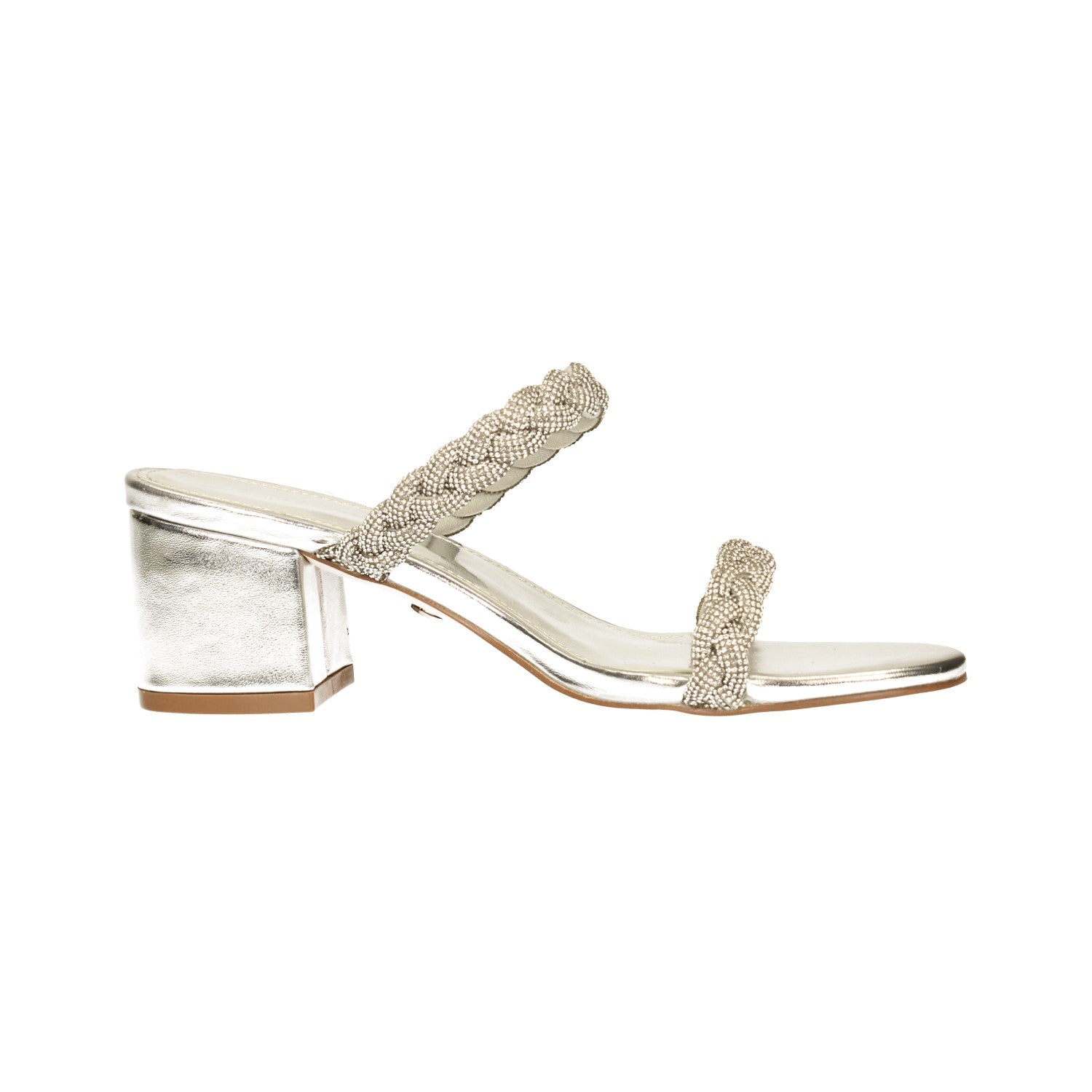 Sandali con due fasce e strass. Tacco alto 6.5cm