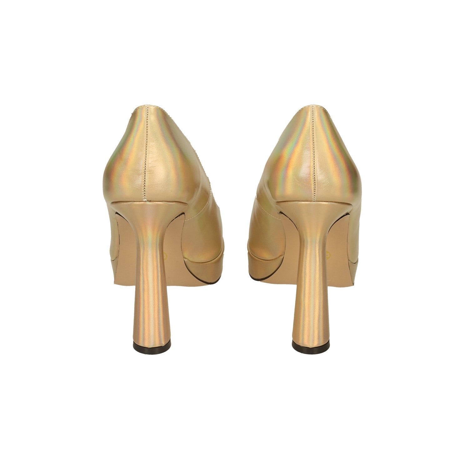 Décolleté con effetto ologram e plateau. Tacco alto 12cm