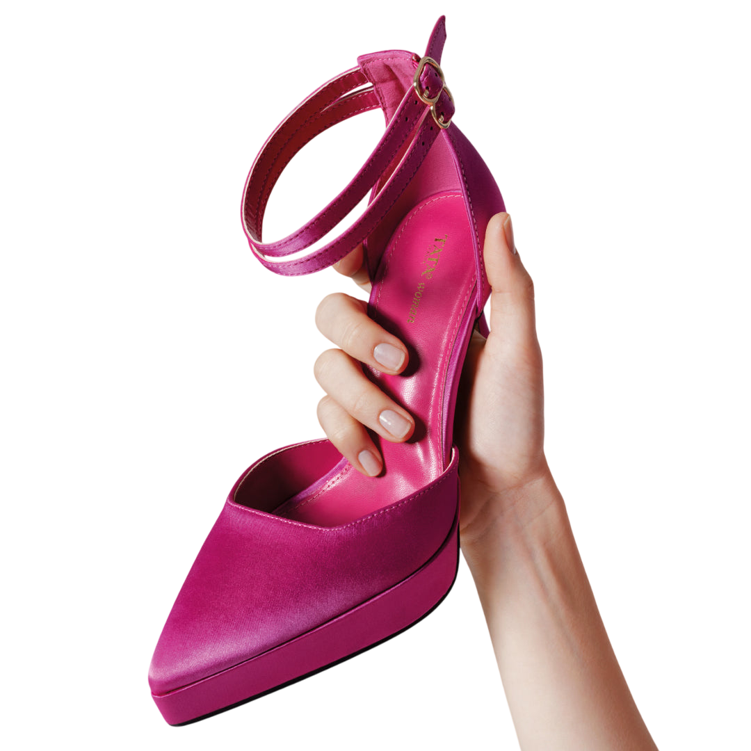 Décolleté fucsia con doppio cinturino. Tacco alto 12cm