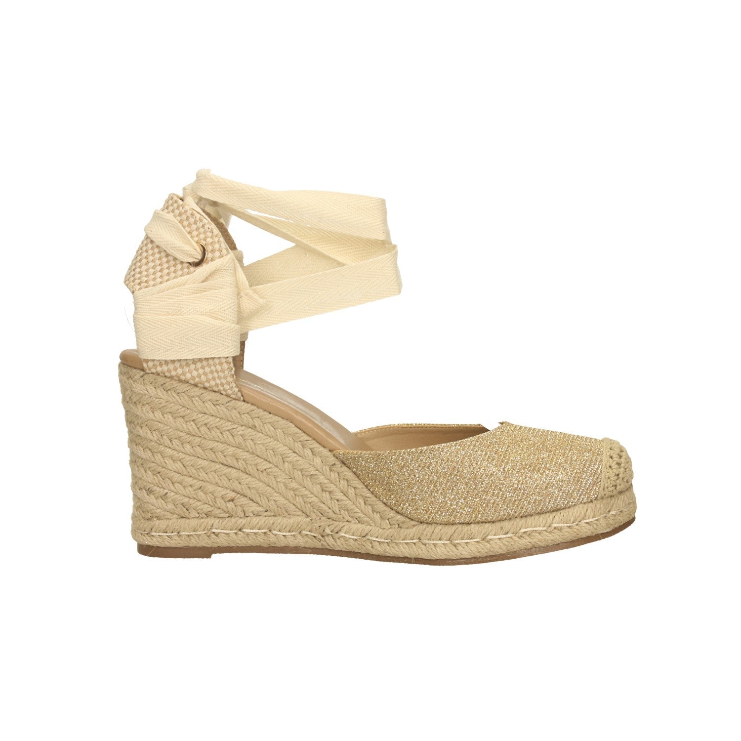 Sandali con zeppa in tela. Tacco alto 9cm