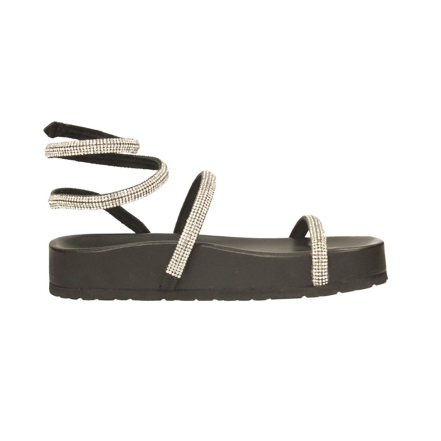 Sandali alla schiava con strass. in vera pelle. Tacco alto 3.5cm