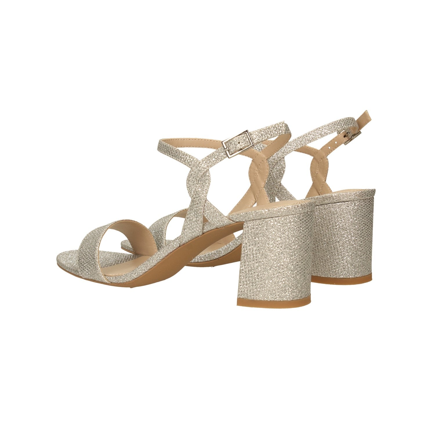 Sandali in tessuto glitterato. Tacco alto 7cm