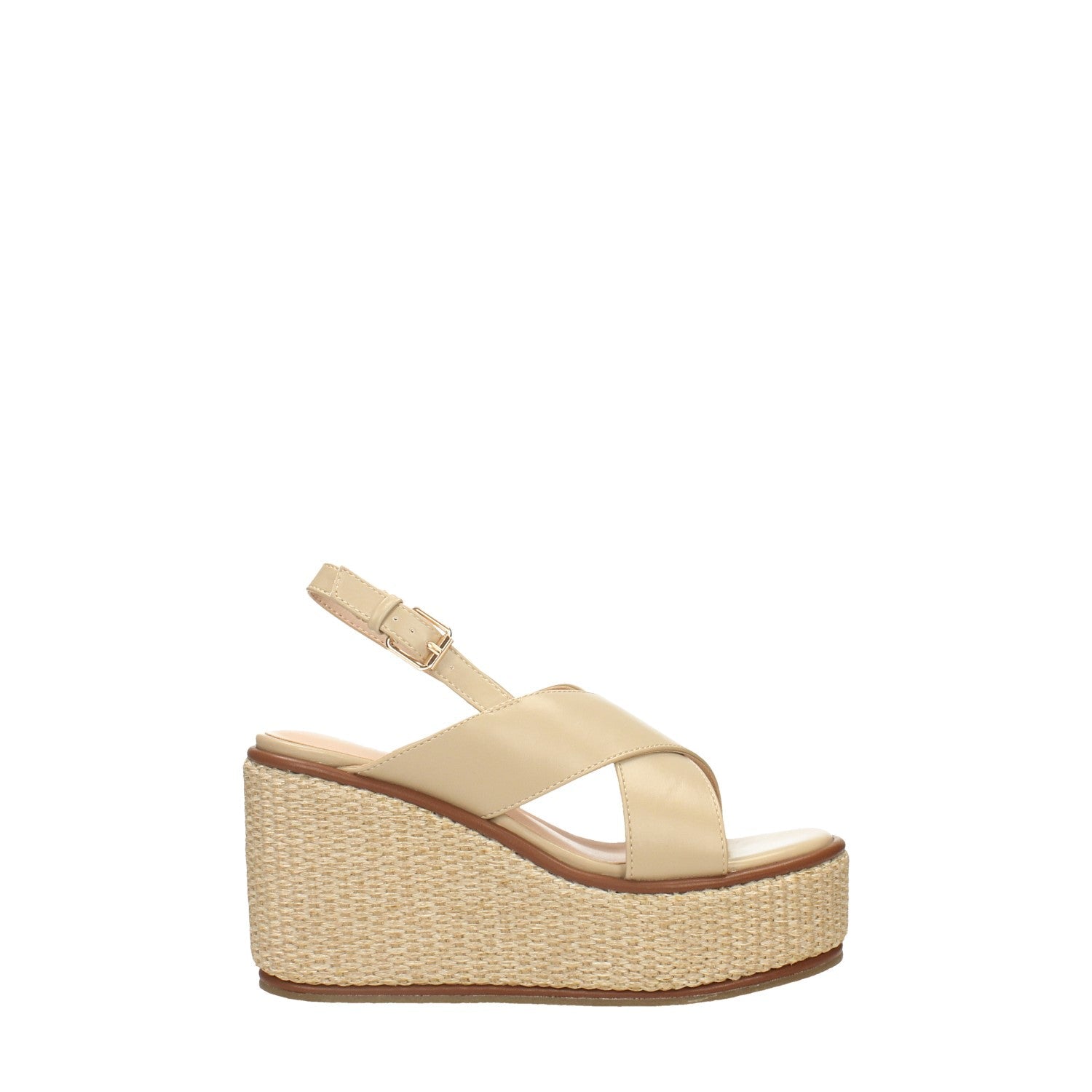 Sandali con zeppa in tessuto intrecciato. Tacco alto 9cm