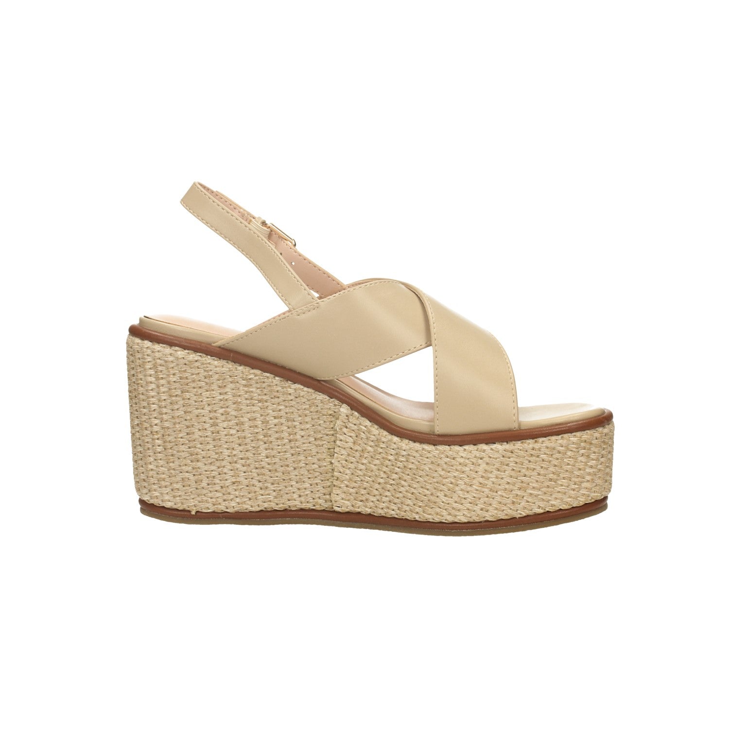 Sandali con zeppa in tessuto intrecciato. Tacco alto 9cm