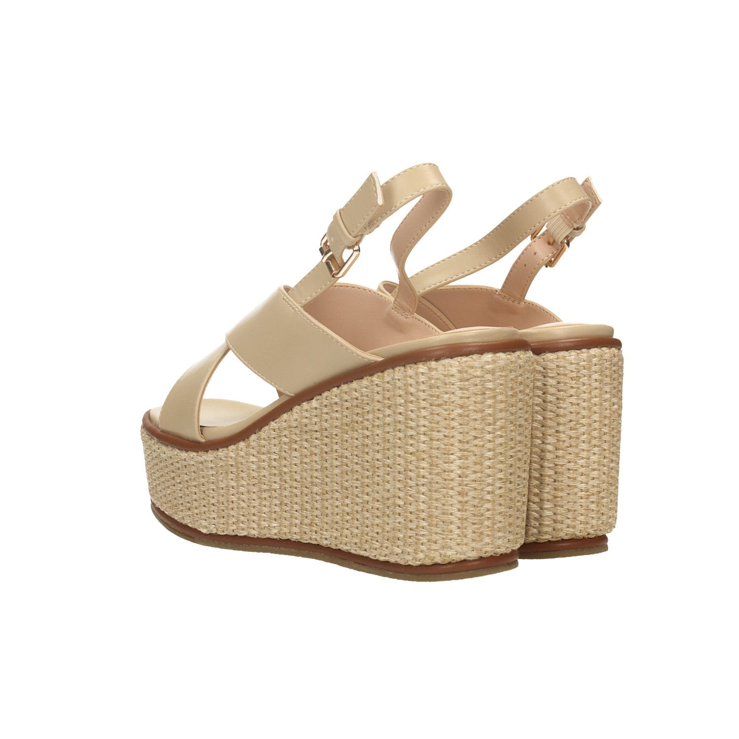 Sandali con zeppa in tessuto intrecciato. Tacco alto 9cm