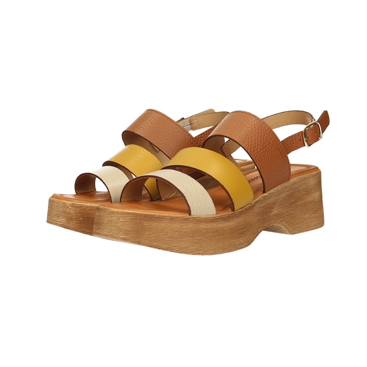 Sandali con zeppa in vera pelle. Made in Italy. Tacco alto 5.5 cm