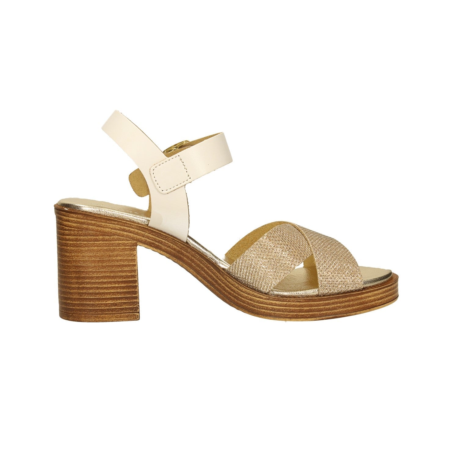 Sandali con incrocio glitterato. Made in Italy. Tacco alto 7cm