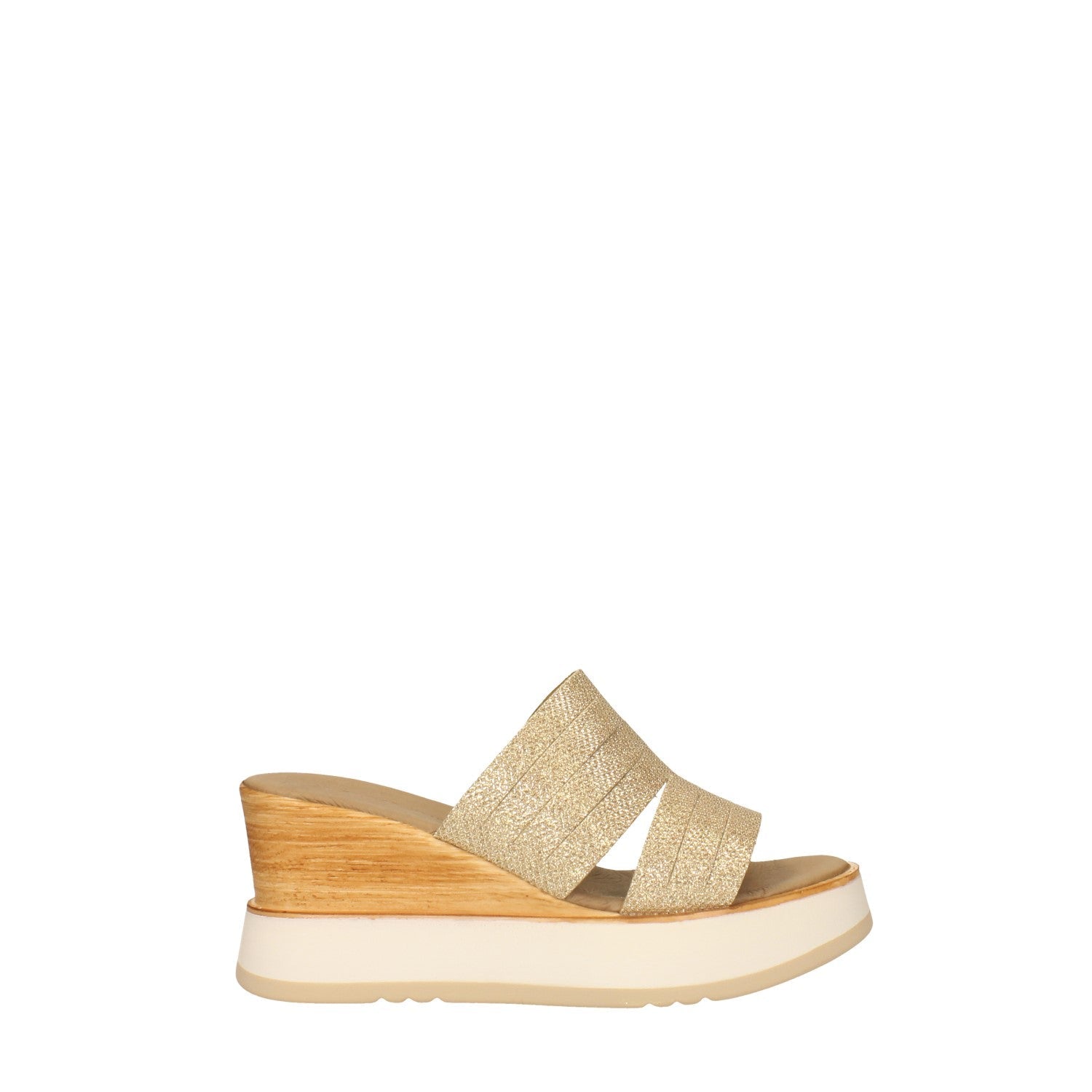 Sandali con zeppa in vera pelle. Made in Italy. Tacco alto 7.5cm