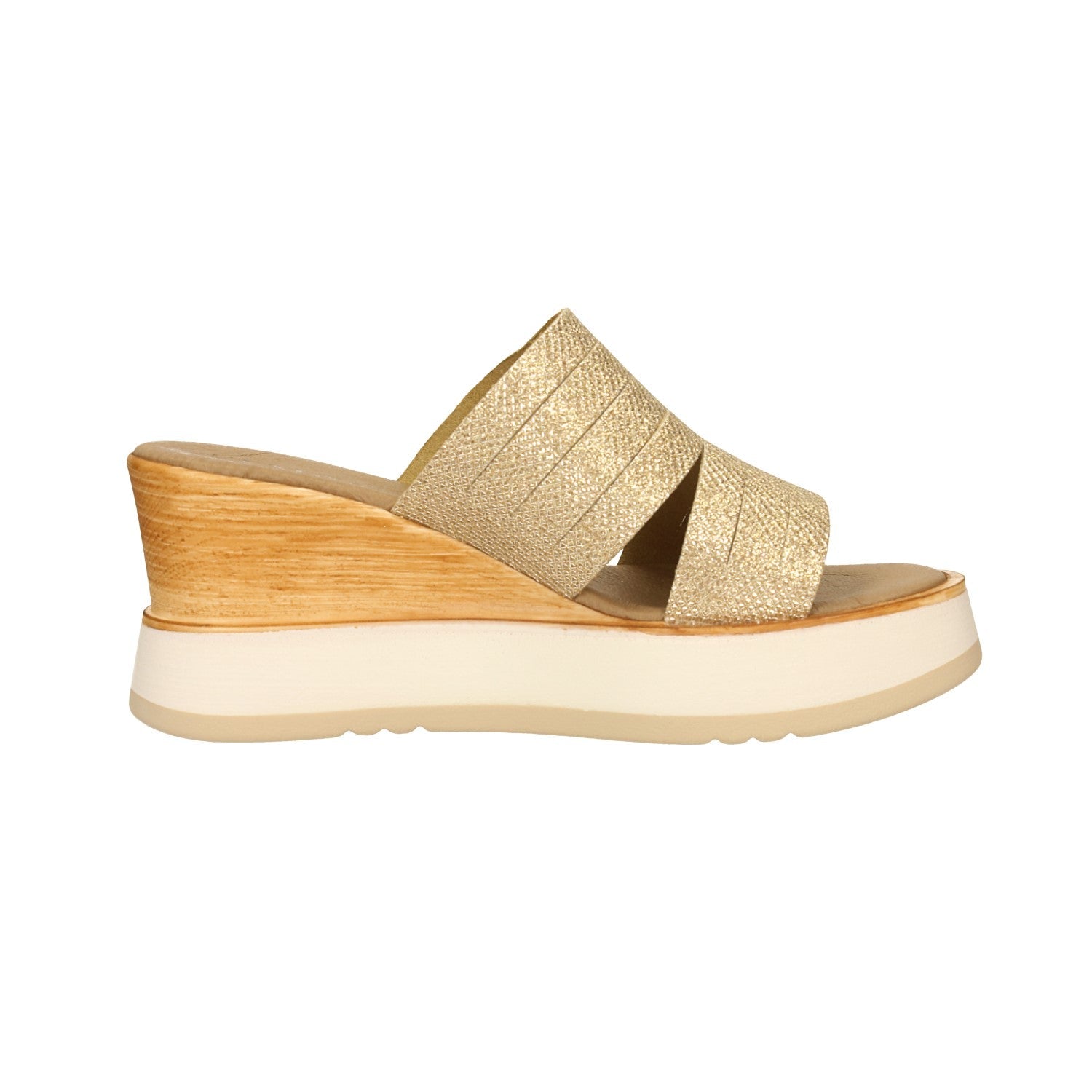 Sandali con zeppa in vera pelle. Made in Italy. Tacco alto 7.5cm