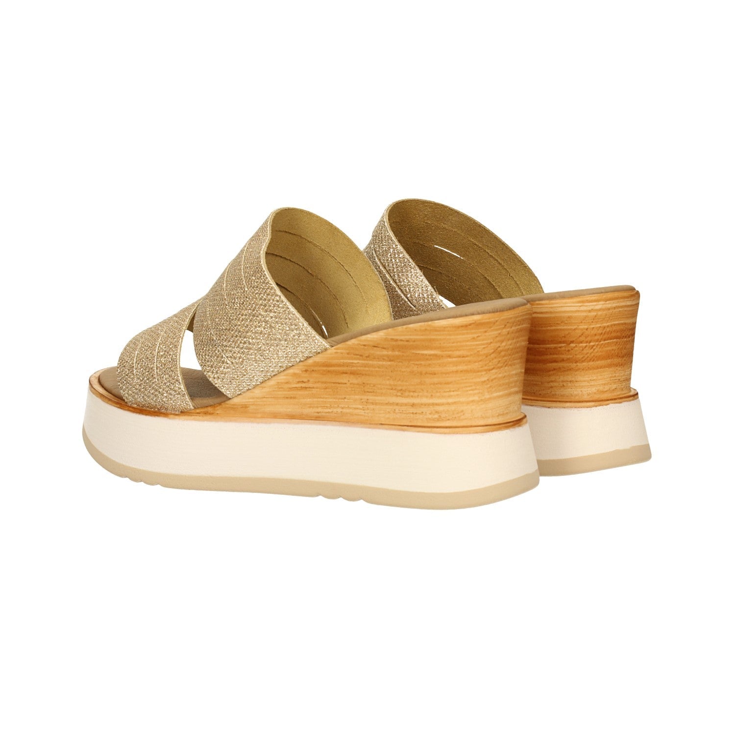 Sandali con zeppa in vera pelle. Made in Italy. Tacco alto 7.5cm