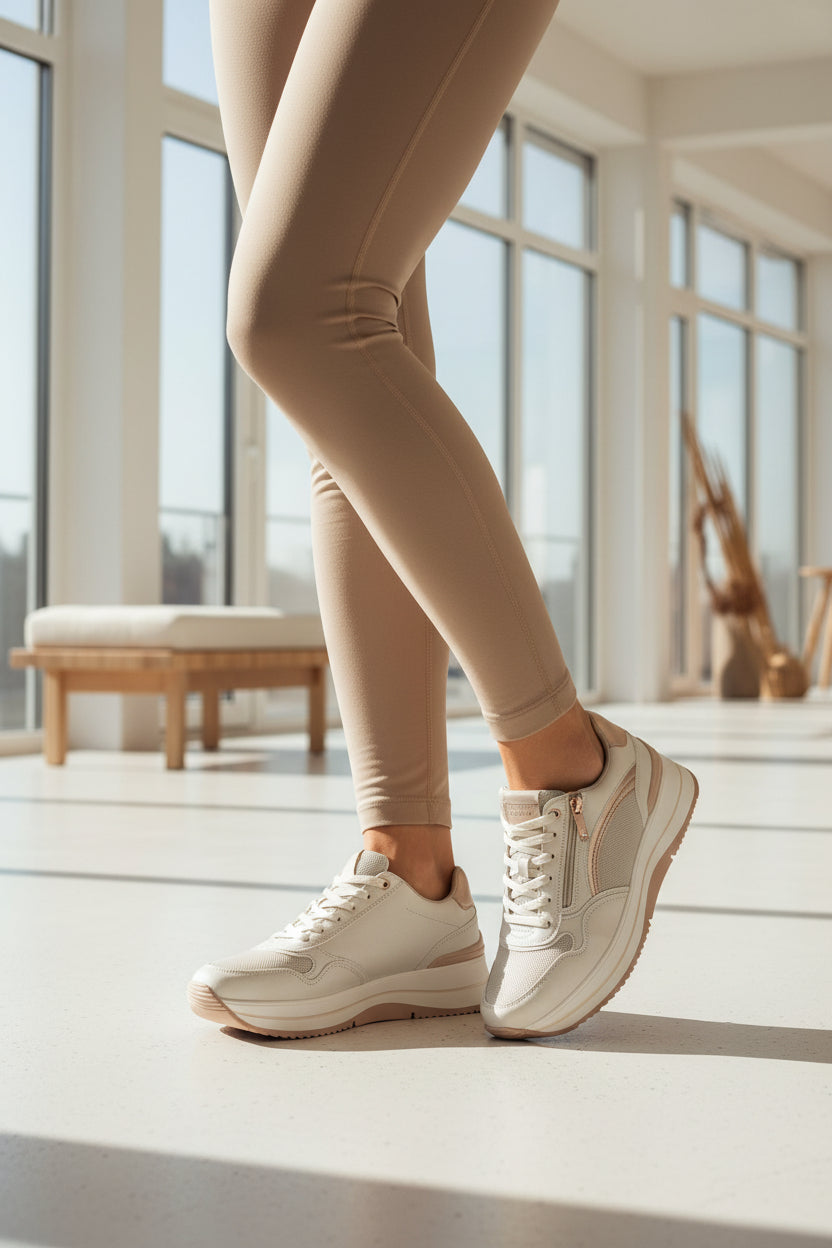 Sneakers donna white in PU/TEX fondo gomma