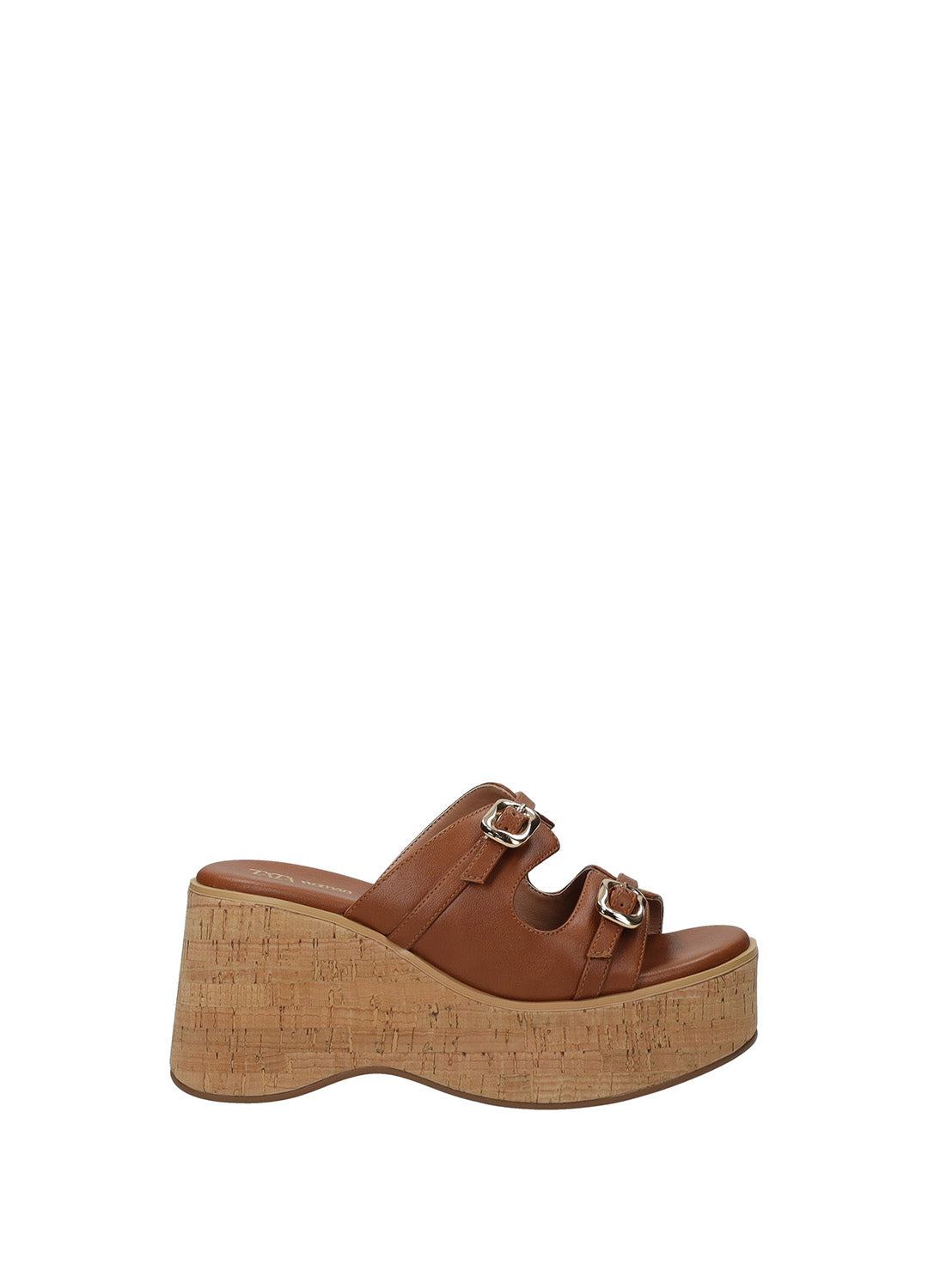 Sandali donna in PU beige e con zeppa alta