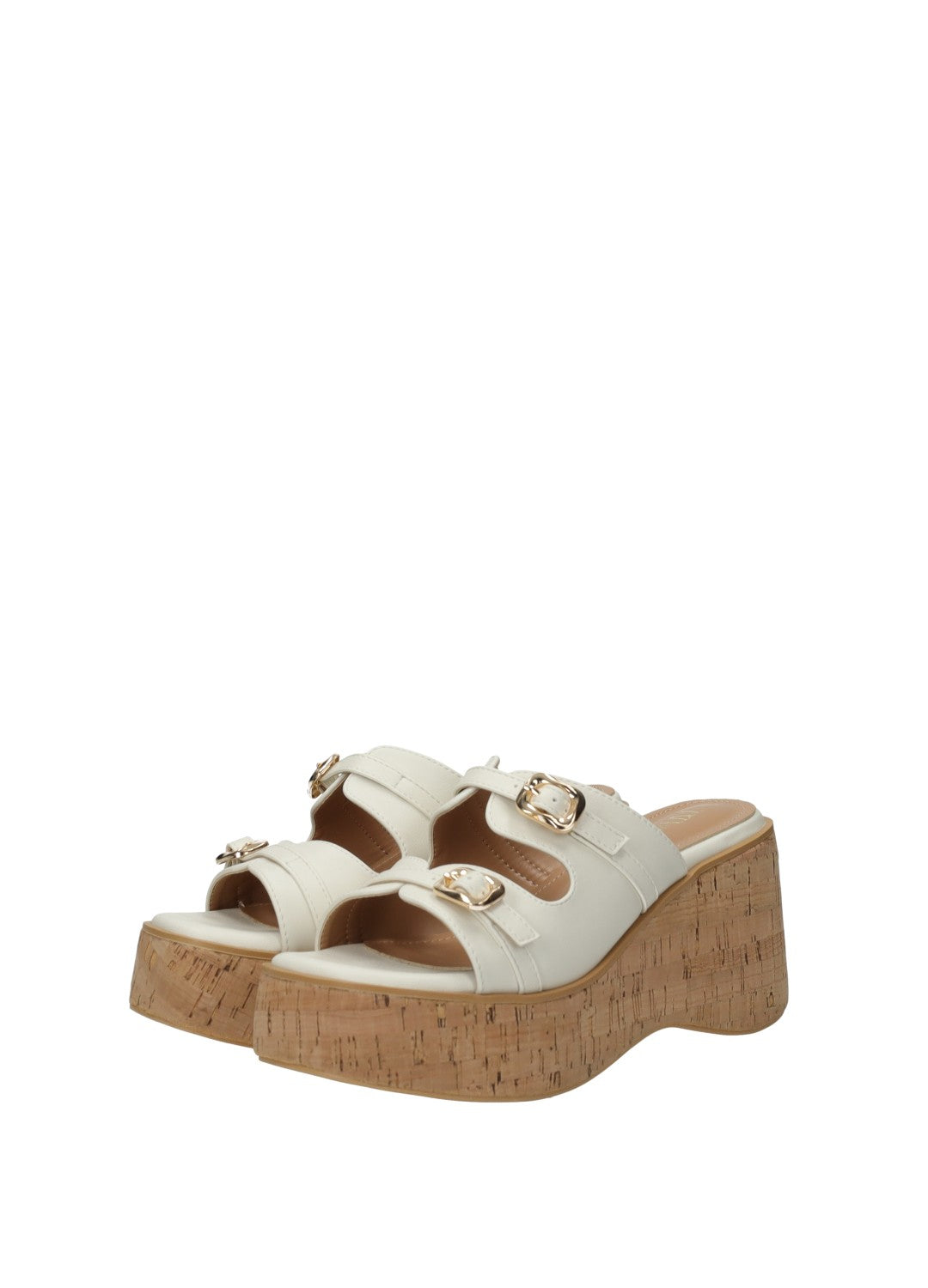 Sandali donna in PU beige e con zeppa alta