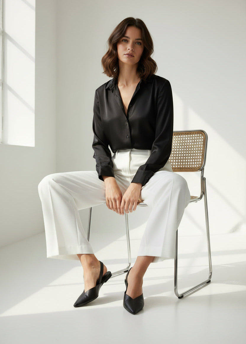 Décolleté slingback donna in PU e bianche con tacco basso