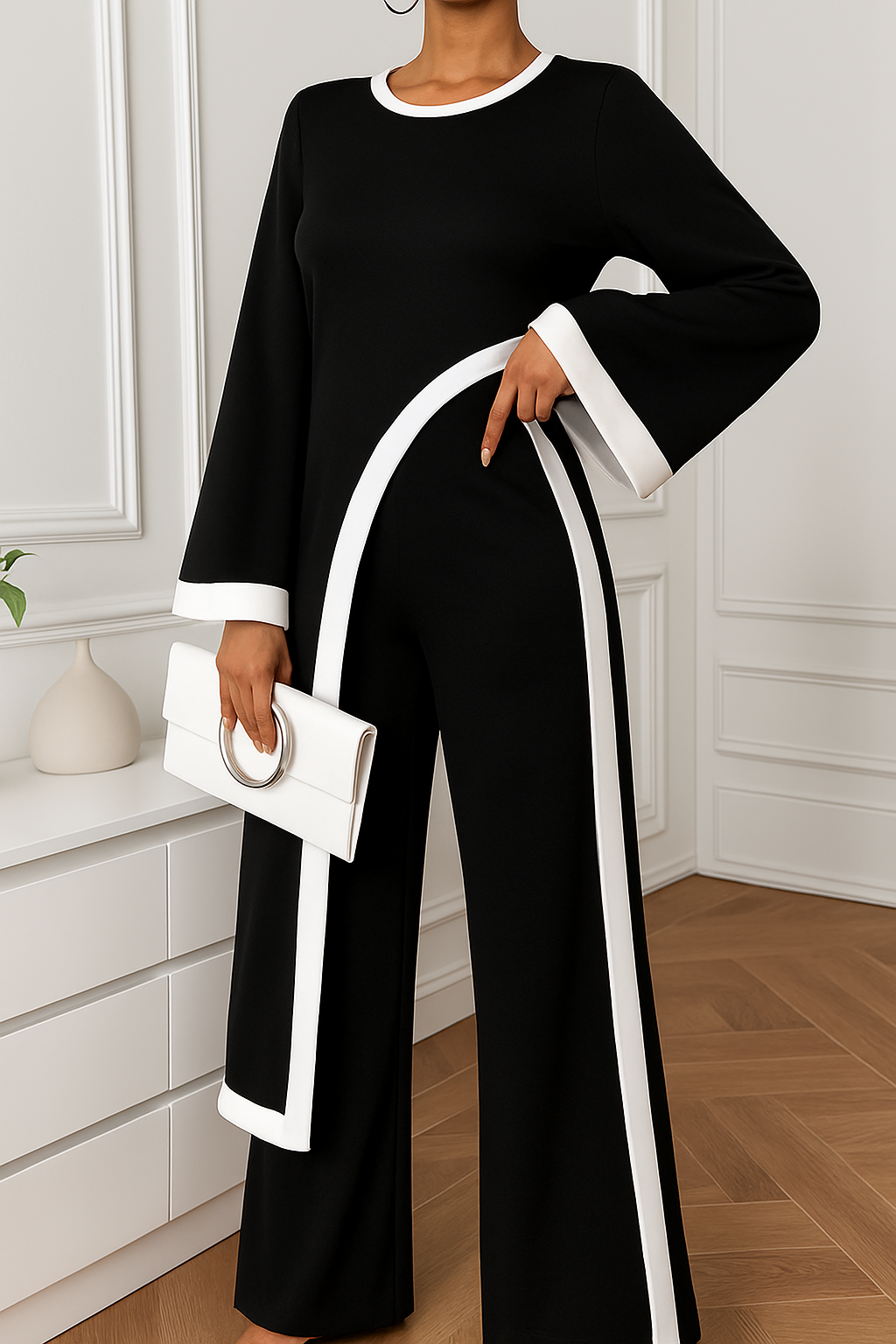 Completo Adriana in viscosa moderno elegante, bordi a contrasto, comodo e fresco 🖤 - Nero