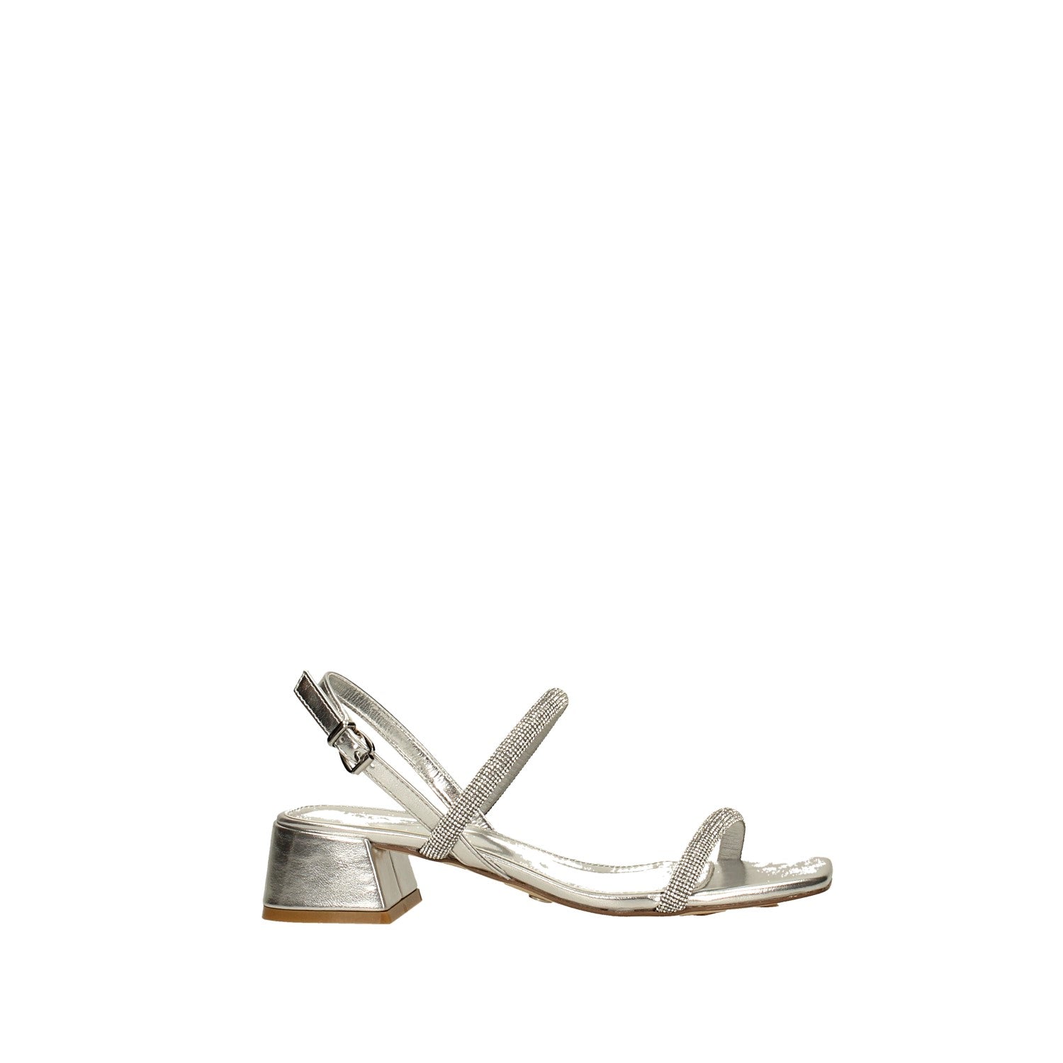 Sandali con listini ricoperti di strass. Tacco alto 4cm