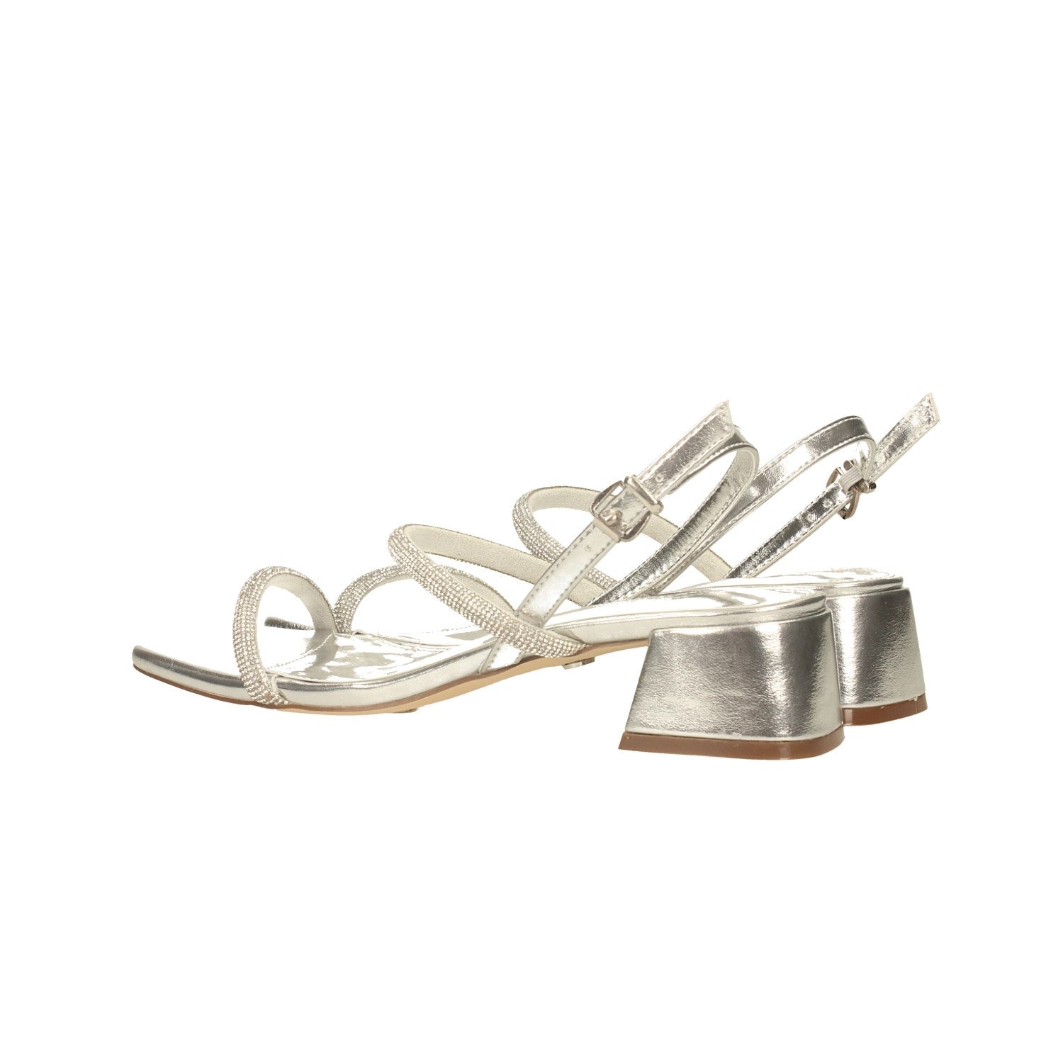 Sandali con listini ricoperti di strass. Tacco alto 4cm