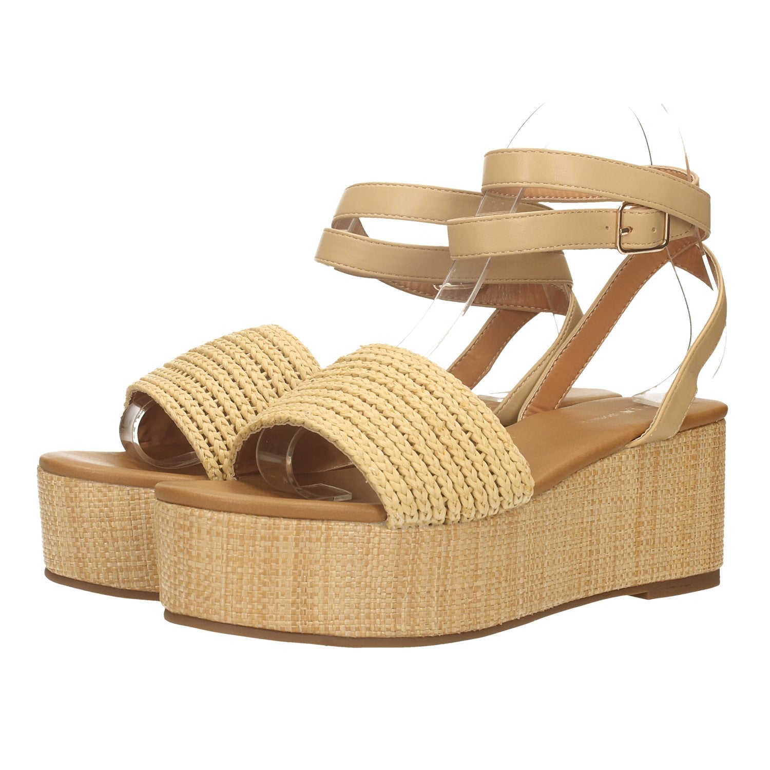 Sandali con zeppa con fascette avvolgenti. Tacco alto 6.5cm