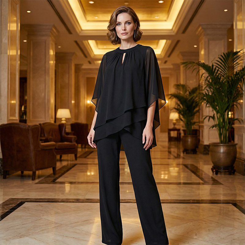 Elegante completo di pantaloni asimmetrici in due pezzi