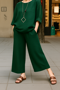 Coordinato Serena in cotone minimal chic, maniche ampie, comodo e fresco 🖤 - Verde