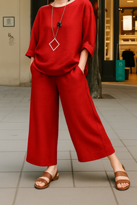 Coordinato Serena in cotone minimal chic, maniche ampie, comodo e fresco 🖤 - Rosso